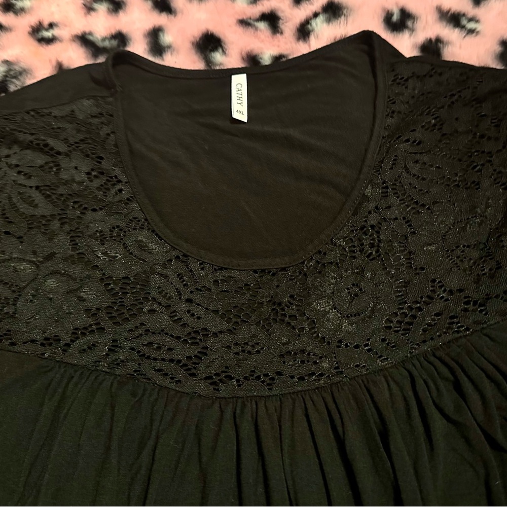 Cathy Drapey Flowy Sexy Fun Black Lace Detail Top